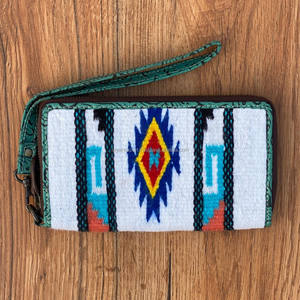 Manta de sillín occidental, cartera de mano de cuero en relieve turquesa para mujer, Cartera de mano con tarjetero de cuero genuino Floral - Product Image 3