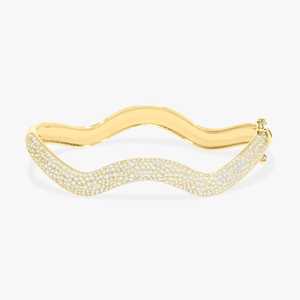 Diamond Wavy Bangle 6.25" Double Security Lock Classic Luxury Modern Cuff <b>Bracelets</b> Round Cut Lab Grown 14K <b>Solid</b> Gold Wholesale - Product Image 1