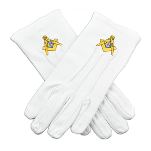 Gants maçonniques en coton blanc avec logo brodé, longueur poignet, style uni, respirants, écologiques, pour usage formel et quotidien - Product Image 3