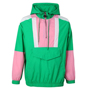 Chaqueta Cortavientos Personalizada 100% Poliéster Rosa y Verde con Bloques de Color, con Capucha, Estilo Racer, Unisex, Oversize, con Cremallera, para Primavera y Actividades al Aire Libre - Product Image 6