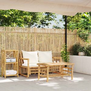 Set da Giardino a 2 Posti Bianco Crema con Cuscini in Bambù e Poliestere - Product Image 3