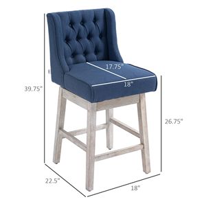 Sgabelli da Bar Contemporanei/Moderni (Set di 2) - Struttura in Metallo, Altezza Bancone, Rivestimento in Lino Blu con Design Trapuntato a Bottoni - Product Image 3