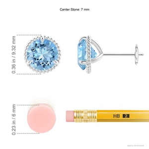 Boucles d'oreilles clous en or blanc 14 carats avec aigue-marine taille ronde, serti vintage Milgrain Halo, bijoux fins pour femme, cadeau pour elle - Product Image 3