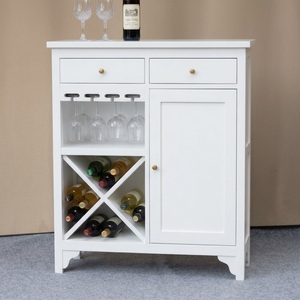 Meuble de rangement à vin en bois blanc avec porte-verres et porte-bouteilles, table console moderne pour salon ou salle à manger BAR007 - Product Image 1