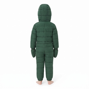 Combinaison de ski à capuche pour garçons, une pièce, synthétique, isolée, coupe-vent, fermeture éclair, verte, vêtements de ski pour enfants - Product Image 2
