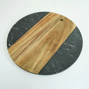 Round Wood and Marble Cutting <b>Board</b> 450mm Diameter Modern Non-Slip Design - Product Image 1