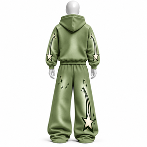 Ensemble survêtement décontracté 2026 personnalisé avec impression par transfert thermique, sweat à capuche vintage délavé à l'acide grande taille et pantalon de jogging évasé, en tissu 100% coton - Product Image 5