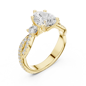 Anillo de Compromiso de Oro Amarillo con Diamantes Cultivados en Laboratorio, Corte Trillón y Redondo, Diseño Trenzado con Pavé, Anillo de Promesa de Tres Piedras para Mujer - Product Image 2