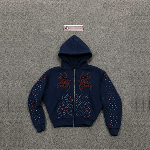 NUEVO SUDADERA CON CAPUCHA Y CIERRE DE CREMALLERA AZUL MARINO EXTRA GRANDE, ESTILO CALLEJERO, ILUSTRACIÓN TRIBAL ARTÍSTICA, DISEÑO TRIBAL NEGRO - Product Image 5