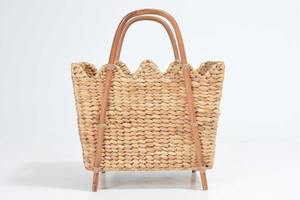 Water hyacinth basket with <b>rattan</b> handle and seashell rim Handmade <b>Storage</b> Basket Wholesale eco-friendly Made in Vietnam - Product Image 2