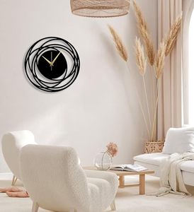 <b>Modern</b> Black Metal Abstract Circular <b>Wall</b> <b>Clock</b> with Gold Hands Contemporary Decorative Round Silent <b>Wall</b> <b>Clock</b> for Living Room - Product Image 3