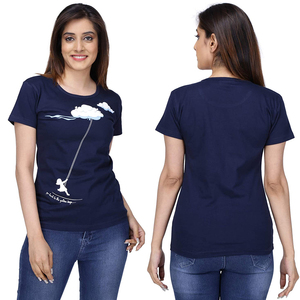 Women's <b>Navy</b> Blue Short <b>Sleeve</b> <b>T</b>-<b>Shirt</b> Solid Casual Crew Neck Loose Fit 100% Cotton Jersey Fabric Anti-Shrink Hollow Spring - Product Image 6