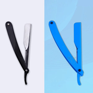 Navaja de afeitar plegable Barber Edge con mango de plástico y soporte para navaja desechable - Product Image 4