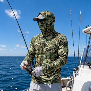 Private label UV fishing hoodie with <b>mask</b> relaxed fit fishing <b>mask</b> shirt saltwater <b>face</b> cover hoodie for brands - Product Image 1