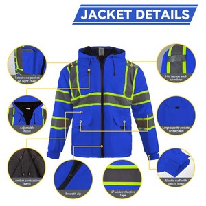 Winter Waterproof High Visibility Reflective Safety Clothes <b>Worker</b> Coat Uniform Traffic Coal Security Workwear Hi Vis <b>Jacket</b> - Product Image 3