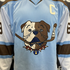 Custom Ice Hockey Jersey Men's White Brown Cartoon <b>Dog</b> Front 69 Shore Sublimated V-Neck Full Sleeve Polyester Breathable - Product Image 6