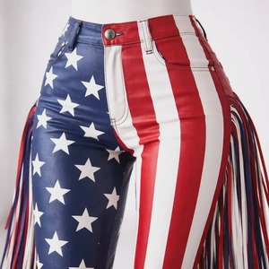 Pantalon en cuir à franges drapeau américain, style western USA, Rodeo, 4 juillet, tenue patriotique unisexe pour cowboy - Product Image 2
