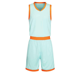 Ensemble uniforme de basket-ball respirant pour hommes, maillot sans manches à col en v et short, vert menthe, bordure orange - Product Image 1