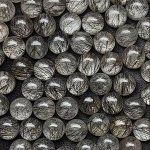 ควอตซ์รูทิเลเต็ดสีดำธรรมชาติ ขนาด 6 มม. ทรงคาโบชอง รูปทรงกลม เงินแท้ 925 สำหรับทำเครื่องประดับ หินลวดลายพิเศษ งานแสดงอัญมณีในสหรัฐอเมริกา - Product Image 1