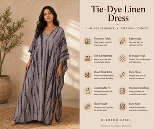 Boho Tie Dye 100% Cotton Eco-Friendly <b>Kaftan</b> Dress V-Neck Modern Maxi Kimono Robe Natural Waist <b>Summer</b> Beachwear Women Resort - Product Image 3