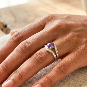 Amethyst <b>Ring</b> Handmade Sterling Silver Bezel Setting Natural Purple Oval Shape Gemstone <b>Boho</b> Jewelry Women's Jeweltech February - Product Image 6