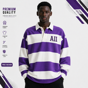 Custom <b>Men</b> Purple White Striped Rugby Sweatshirt Heavyweight Cotton Oversized Long Sleeve OEM Supplier <b>Men's</b> Hoodies - Product Image 1
