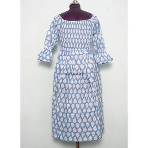 Women's 100% Pure Cotton Maxi Dress Indian Hand Block Floral Solid Printed <b>bell</b> Sleeve Sweet Comfortable Casual Night Simple - Product Image 6