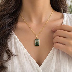 Natural Gemstone Moss Agate Pendant Geometric 18k Gold Plated Punk Brass Trendy Fashion Jewelry Party - Product Image 3