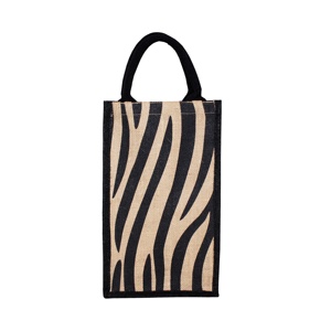 All-Over Zebra Texture Print Jute Wine <b>Bag</b> with Padded Rope Handle and PP Laminated Two Bottle Separator Promotional <b>Bags</b> - Product Image 1