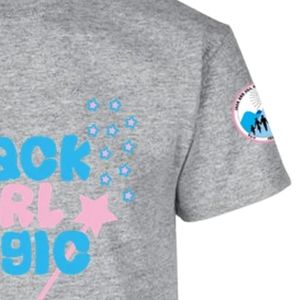 Women's Heather Gray Black Girl Magic Embroidered T <b>Shirt</b> with Blue Pink Lettering Crown <b>Star</b> Design Short Sleeve Crew Neck - Product Image 3