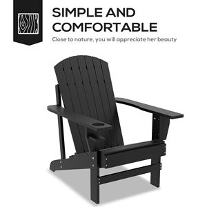 Sedia Adirondack Moderna per Patio, Giardino, Prato - Capacità 330 Libbre, Nera con Portabicchieri - Product Image 4