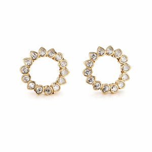 Pendientes de tuerca circulares con bisel vintage en forma de lágrima, de oro amarillo de 14K o plata, para mujer, joyería fina de lujo, regalo nupcial - Product Image 2