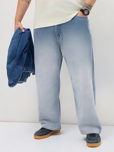Jean en denim bleu clair moderne pour homme, coupe ample à jambe large, taille mi-haute, 100 % coton, écologique et résistant à la décoloration - Product Image 5