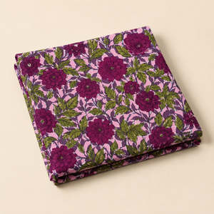 Pink Magenta Floral Hand Block Printed Cotton Fabric <b>Set</b> With Leaf Motif For Dress Kurta <b>Sewing</b> Home Textile Craft Apparel - Product Image 2