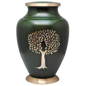 Premium Brass Metal Funeral Urn - <b>Large</b> Emerald Green Cremation Urns for Adults - Hand Engraved Decorative Memorial Vase Urn - Product Image 3