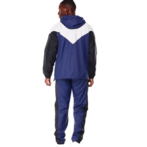 Ensemble de survêtement décontracté unisexe écoresponsable à capuche, coupe-vent, avec blocs de couleur et fermeture éclair intégrale, bleu/noir/blanc, polyester/coton - Product Image 6
