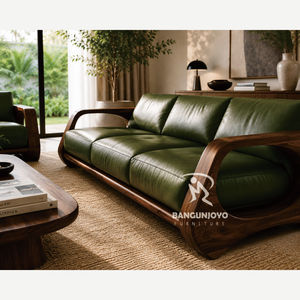Juego de Sofás de Cuero de Lujo Moderno con Estructura de Madera Sólida, Sofá de 3 Plazas, Sillones y Mesa de Centro - Product Image 2