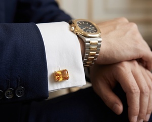 Gemelos de Lujo con Piedra de Citrino Amarillo Corte Princesa Genuina para Hombre, Gemelos de Oro para Camisa, Joyería para Novio de Boda - Product Image 6