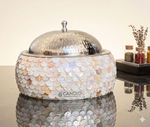 Cacerolas de Acero Inoxidable con Madreperla Blanca Hechas a Mano, Elegante Presentación para la Mesa, Metal Duradero, Elegante Tapa de Acero Inoxidable - Product Image 1