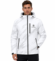 Veste softshell blanche imperméable et coupe-vent à capuche pour homme – Veste de sport d'hiver légère à fermeture éclair intégrale par sublimation