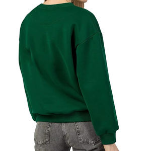 เสื้อสเวตเชิ้ตแขนยาวคอกลมสำหรับผู้หญิง สีเขียวล้วน ใส่ได้ในฤดูใบไม้ร่วง ผลิตจากผ้าฝ้าย 100% ทรงปกติ ระบายอากาศได้ดี - Product Image 1