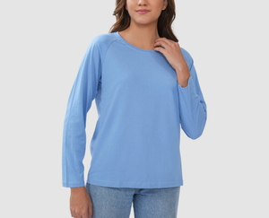 OEM Manufactured Casual Women Round Neck Lounge Wear Tee T-Shirt for Women Plain Solid Color Long Sleeve Loose Fit Daily - Product Image 6
