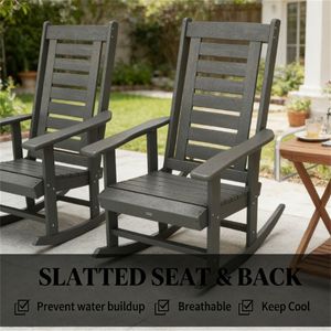 Set di 2 Sedie a Dondolo da Esterno Grigio Scuro, Poltrone da Terrazza per una Seduta Confortevole - Product Image 4