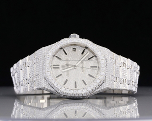 Edición limitada Iced Out VVS Clarity Moissanite Diamond Studded Oyester Reloj analógico de acero inoxidable blanco completo al menos precio - Product Image 1
