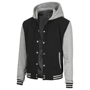 เสื้อแจ็คเก็ตวาร์ซิตี้แบบมีฮู้ดสองสีสำหรับผู้ชาย เสื้อแจ็คเก็ตเบสบอลแบบติดกระดุม  เสื้อแจ็คเก็ตบอมเบอร์ขนแกะสำหรับผู้ชาย ขายส่ง - Product Image 2
