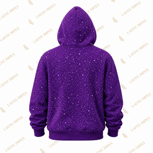 เสื้อฮู้ดซิปพิมพ์ลายดาวสีม่วงสำหรับผู้ชาย, เสื้อฮู้ดสไตล์ประดับเพชรแบบสั่งทำ, เสื้อฮู้ดแฟชั่นสตรีทแวร์แบบซิปเต็มตัว - Product Image 3