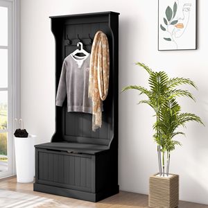 Appendiabiti da ingresso 3-in-1 nero con panca contenitore, appendiabiti con 4 ganci e scarpiera per casa o hotel - Product Image 2