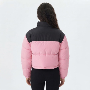 Latest Design Color Block Women <b>Cropped</b> <b>Puffer</b> <b>Jacket</b> Winter Warm Stand Collar Full Zip Quilted Padded Casual Style <b>Jacket</b> - Product Image 2
