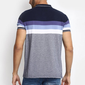 Polo pour homme à blocs de couleur, manches courtes, rayé, en coton, style décontracté avec poche - Product Image 2