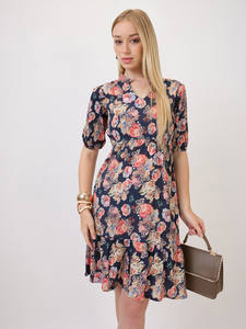 Vestido Midi Formal de Fiesta para Mujer, Hecho a Mano, de Gasa, Cintura Natural, Nuevo Estilo, Estampado Floral, Lavable - Product Image 4